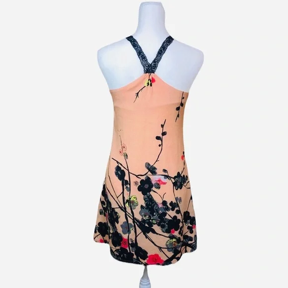 Blush Pink Watercolor Floral Silk Lace Strap Tank Dress - Picture 8 of 10